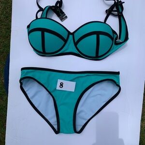 Teal and Black Bikini Set